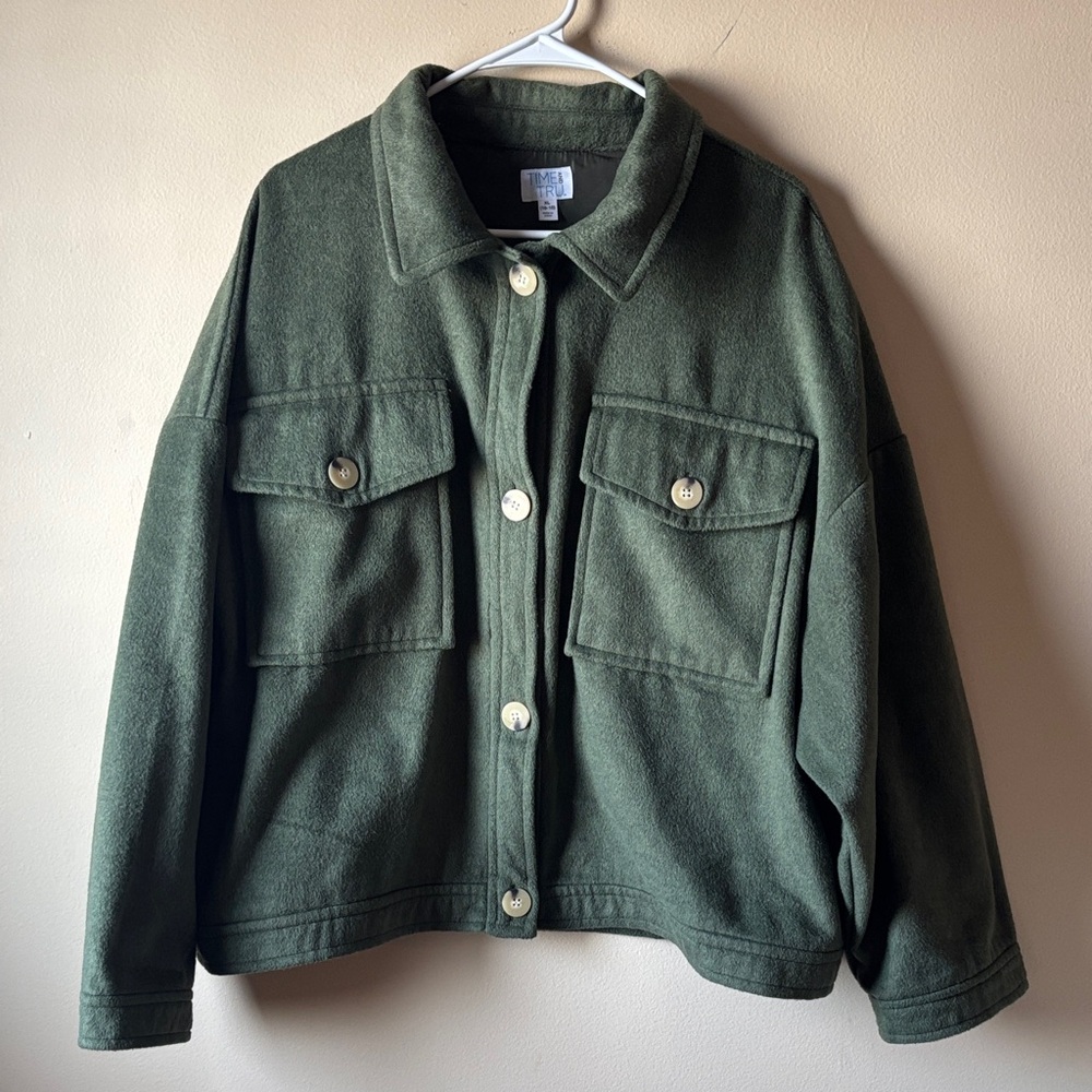 Time and Tru Green Wool Blend Button-Up Jacket